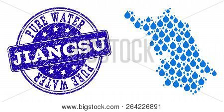 Map Of Jiangsu Province Vector Mosaic And Pure Water Grunge Stamp. Map Of Jiangsu Province Composed 