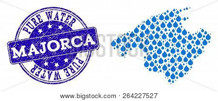 Map Of Majorca Vector Mosaic And Pure Water Grunge Stamp. Map Of Majorca Designed With Blue Aqua Rai