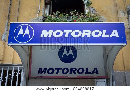 Belgrade, Serbia - October 18, 2018: Motorola Logo On Their Main Retailer For Serbia. Motorola Is An