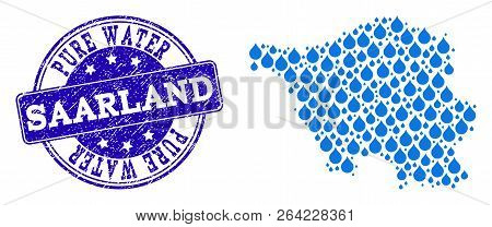 Map Of Saarland Map Vector Mosaic And Pure Water Grunge Stamp. Map Of Saarland Map Formed With Blue 