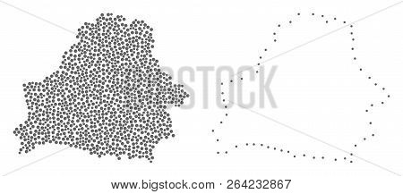 Dotted And Contour Map Of Belarus Created With Dots. Vector Gray Abstraction Of Map Of Belarus. Conn