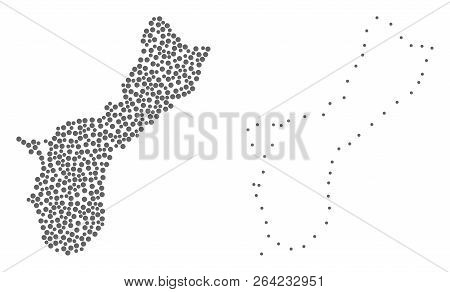 Dotted And Contour Map Of Guam Island Created With Dots. Vector Grey Abstraction Of Map Of Guam Isla