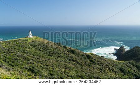 Beautiful Cape Reinga Lighthouse In The Northern Most Point Of New Zealand