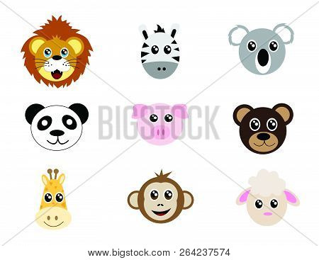 Zoo Animals Faces Vectors Tiger Zebra Etc