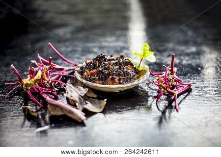Close Up Of Popular Dish Of Amaranth Leaves Or Chauli Or Chowli Or Chaulai Or Thotakura Or Harive So