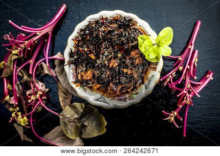 Close Up Of Popular Dish Of Amaranth Leaves Or Chauli Or Chowli Or Chaulai Or Thotakura Or Harive So