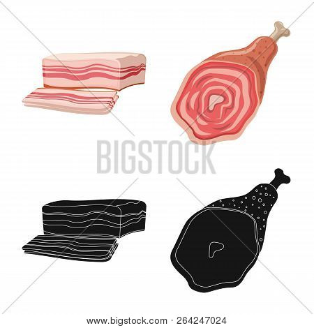 Vector Illustration Of Meat And Ham Sign. Set Of Meat And Cooking Stock Vector Illustration.