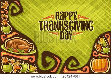 Vector Greeting Card For Thanksgiving Day, Template With Copy Space For Thanks Giving Holiday With T