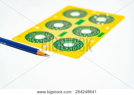 Electronic Product Design Concept,printed Circuit Board(pcb) Include Pencil 2B With Isolated White B