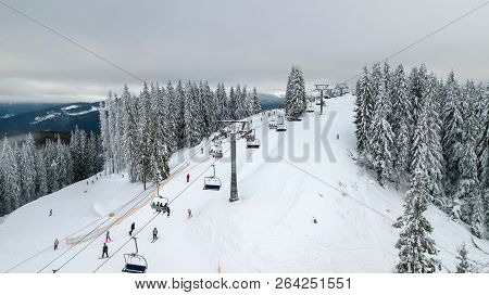 Aerial View Of The Cable Car In The Ski Resort