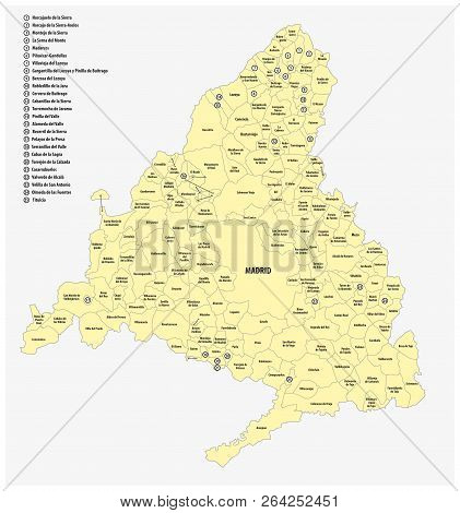 Municipalities Of Madrid Administrative And Political Vector Map.