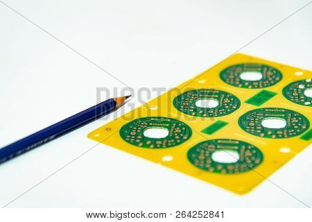 Electronic Product Design Concept,printed Circuit Board(pcb) Include Pencil 2B With Isolated White B