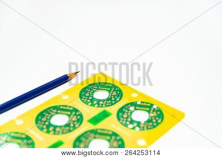 Electronic Product Design Concept,printed Circuit Board(pcb) Include Pencil 2B With Isolated White B