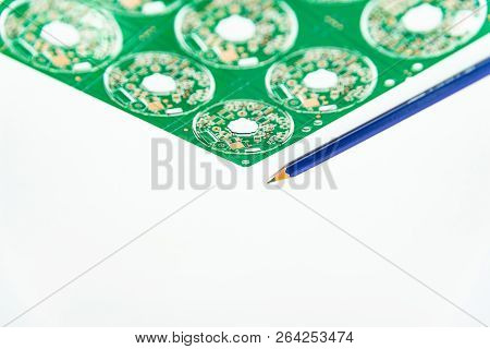 Electronic Product Design Concept,printed Circuit Board(pcb) Include Pencil 2B With Isolated White B
