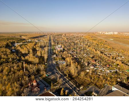 Landscape On The Outskirts Of The City With A View Of The Trees And A Forest With A Large Motorway I