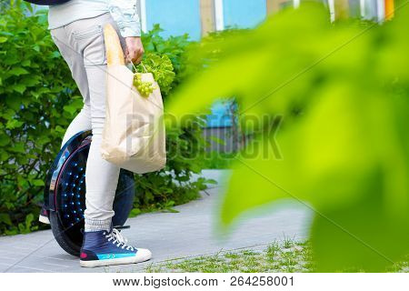 Modern Young Man Male Guy Successful Student Freelancer Entrepreneur With Package Of Food Vegatebles