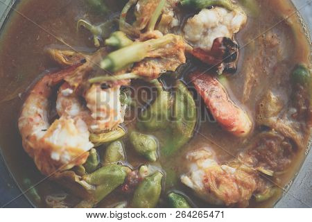 Hot And Sour Katuri Flower Soup For Sale At Thai Street Food Market Or Restaurant In Thailand