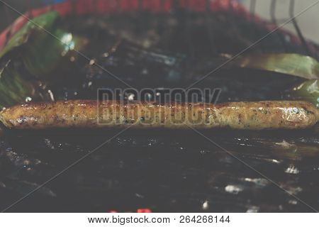 Roasted Or Grilled Notrhern Thai Spicy Sausage (sai Aua) For Sale At Thai Street Food Market Or Rest