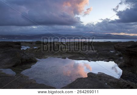 Gran Canaria, Sunset At El Confital Beach At The Edge Of Las Palmas, The Capital Of The Island