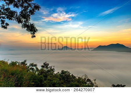 Mountains Under Mist In The Morning With Sunrise At Phutoke Loei Thailand