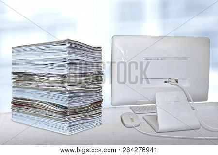 Stack Of Paper Pile File Office Desk Pc Computer