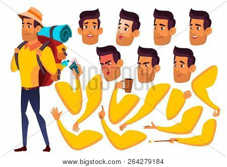 Teen Boy Vector. Teenager. Arab, Muslim. Friends, Life. Face Emotions, Various Gestures. Animation C