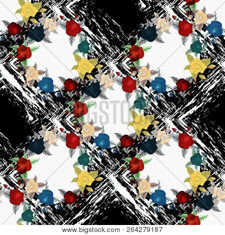 Shabby Chic Vintage Roses, Tulips And Forget-me-nots Vintage Seamless Pattern, Classic Chintz Floral