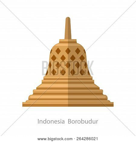 Indonesian Borobudur Ancient Temple. Cartoon Style Icon