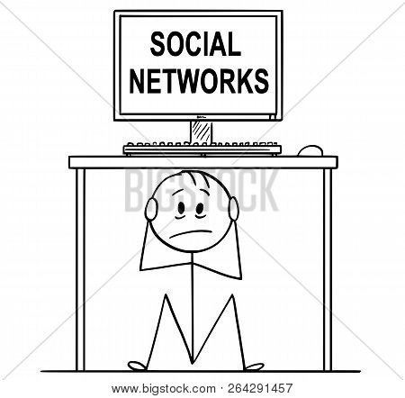 Cartoon Stick Drawing Conceptual Illustration Of Stressed Man Or Businessman Sitting Hidden Under Of