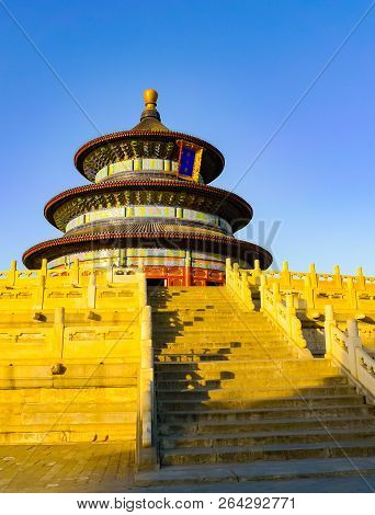 The Hall Of Prayers For Good Harvests At Sunset In The Temple Of Heaven (tiantan) In Beijing, China.