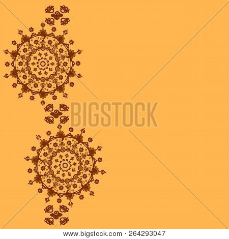 Yellow Template With Round Ornament And Text For Poster, Flyer, Postcard, Broshure. Vector Illustrat