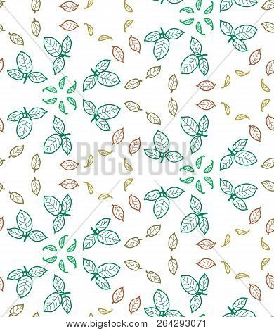 Hand Drawn Seamless Pattern With Leaves For Wallpaper, Greeting Card, Gift Box, Textile Printing. Ve
