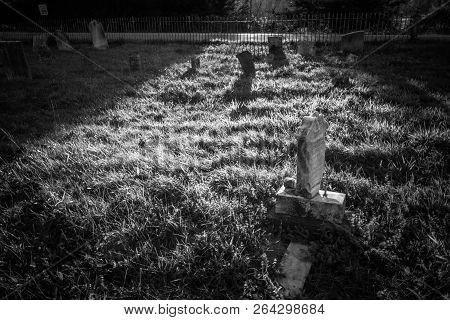 Old Cemetery And Tombstones Black And White