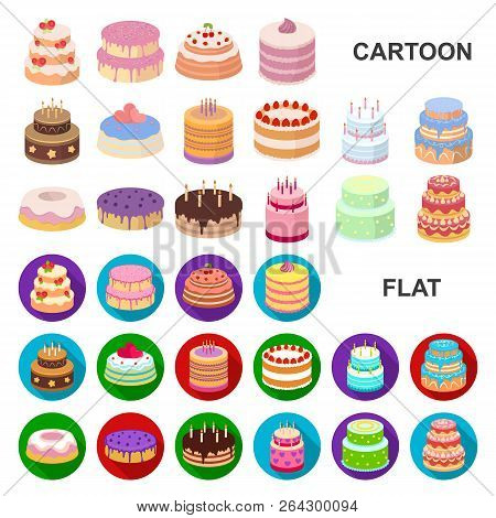 Cake And Dessert Cartoon Icons In Set Collection For Design. Holiday Cake Vector Symbol Stock Web Il
