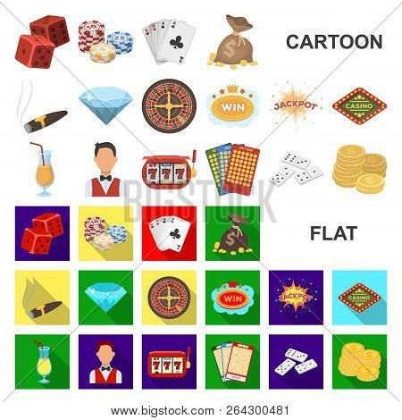 Casino And Gambling Cartoon Icons In Set Collection For Design. Casino And Equipment Vector Symbol S