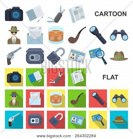 Detective And Attributes Cartoon Icons In Set Collection For Design.detective Agency Vector Symbol S