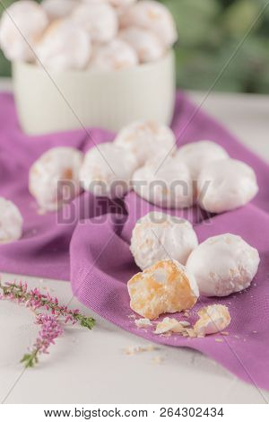 Traditional Portuguese Sweets Beijinhos, Regional Sweet From Pombal, Portugal.