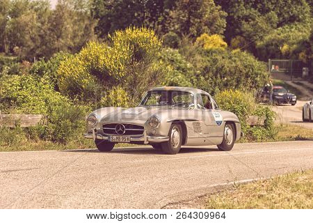 Pesaro Colle San Bartolo , Italy - May 17 - 2018 : Mercedes-benz 300 Sl CoupÉ (w198) 1955 On An Old 