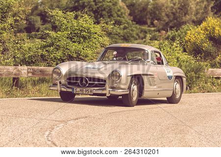 Pesaro Colle San Bartolo , Italy - May 17 - 2018 : Mercedes-benz 300 Sl CoupÉ (w198) 1955 On An Old 
