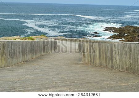 Wooden Path Leading To The Natural Pool In Tapia De Casariego. Nature, Travel, Recreation. August 2,