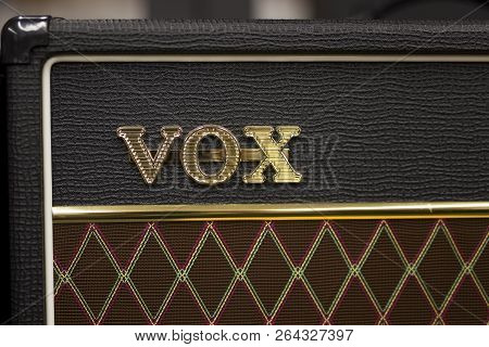 Belgrade, Serbia - July 23, 2018: Detail Of Vox Amplifier. Vox Is A Musical Equipment Manufacturer F