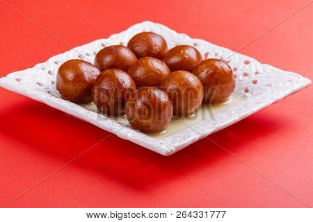 Gulab Jamun - Indian Sweet Dish For Diwali Holiday. Copy Space
