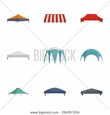 Commercial Tent Icon Set. Flat Set Of 9 Commercial Tent Vector Icons For Web Design