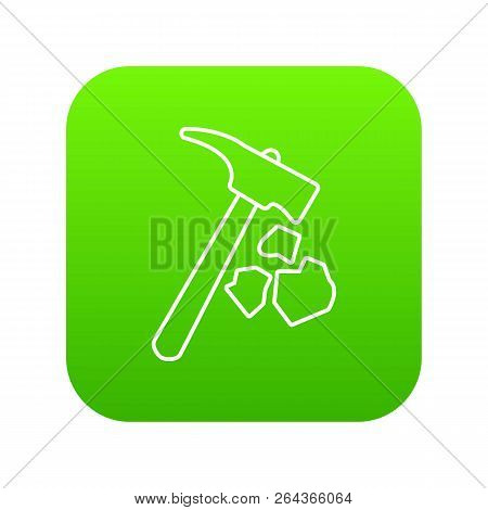 Minning Hand Hammer Icon Green Vector Isolated On White Background