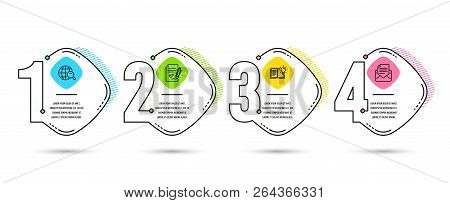 Infographic Template 4 Options Or Steps. Set Of Product Knowledge, Internet Search And Approved Agre