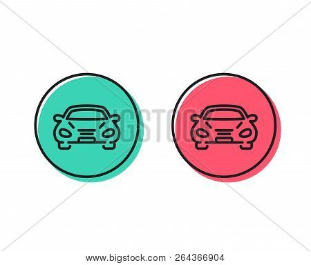 Car Transport Line Icon. Transportation Vehicle Sign. Driving Symbol. Positive And Negative Circle B