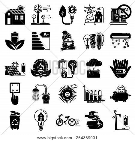 Energy Saving Icon Set. Simple Set Of Energy Saving Vector Icons For Web Design On White Background