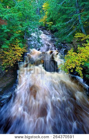 River Rapids On The Presque Isle River At Porcupine Mountains State Park In Michigan