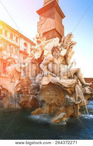The Fontana dei Quattro Fiumi at Piazza Navona in central Rome