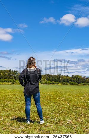 Back View Woman At Countryside